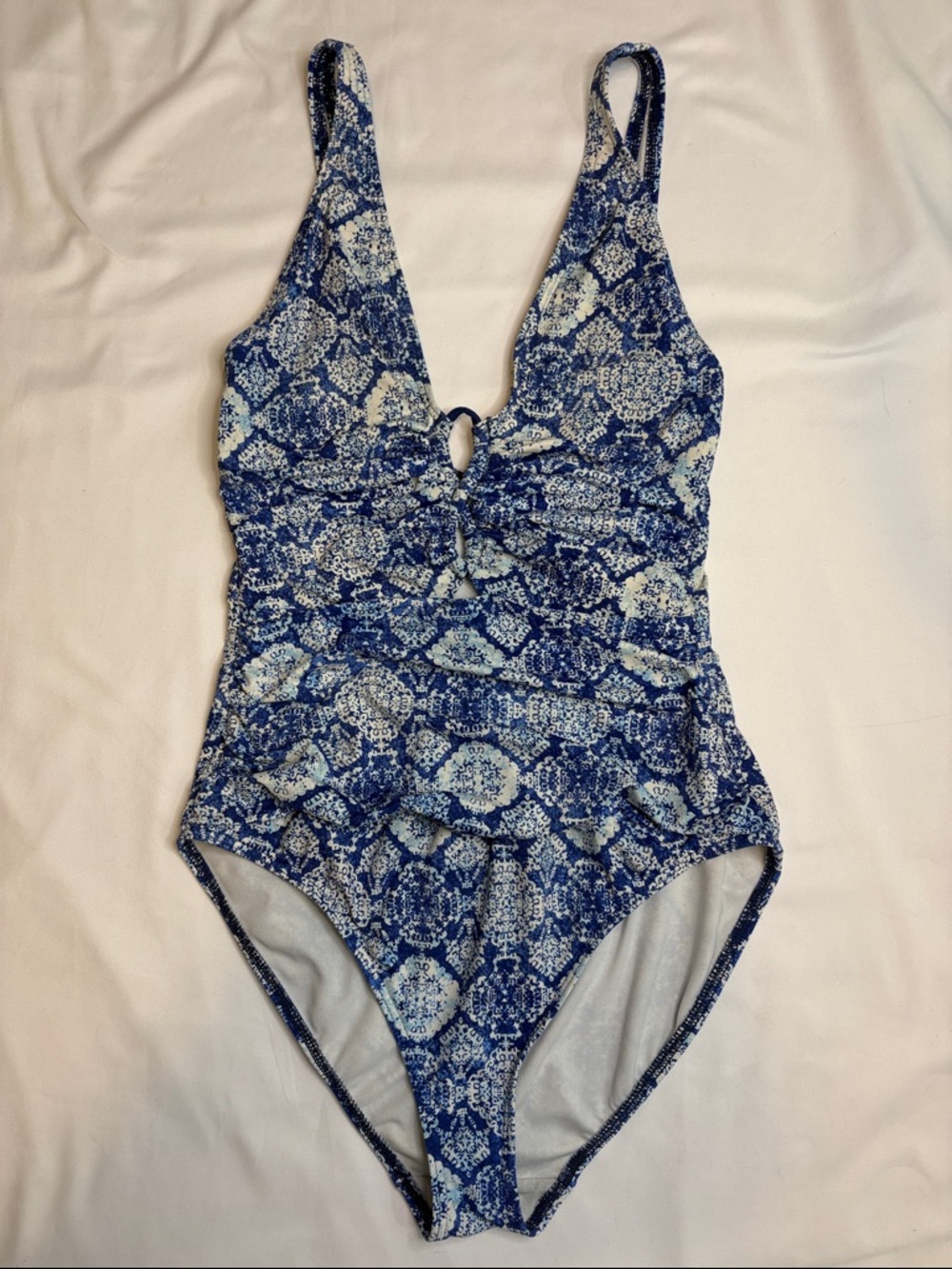 Lauren Ralph Lauren Aegean Tile Cutout Bust One Piece Swimsuit Modest Ruching